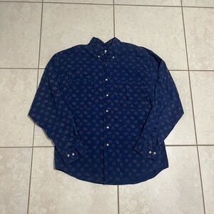 Eddie Bauer Navy Pattern Long Sleeve Dress Shirt!